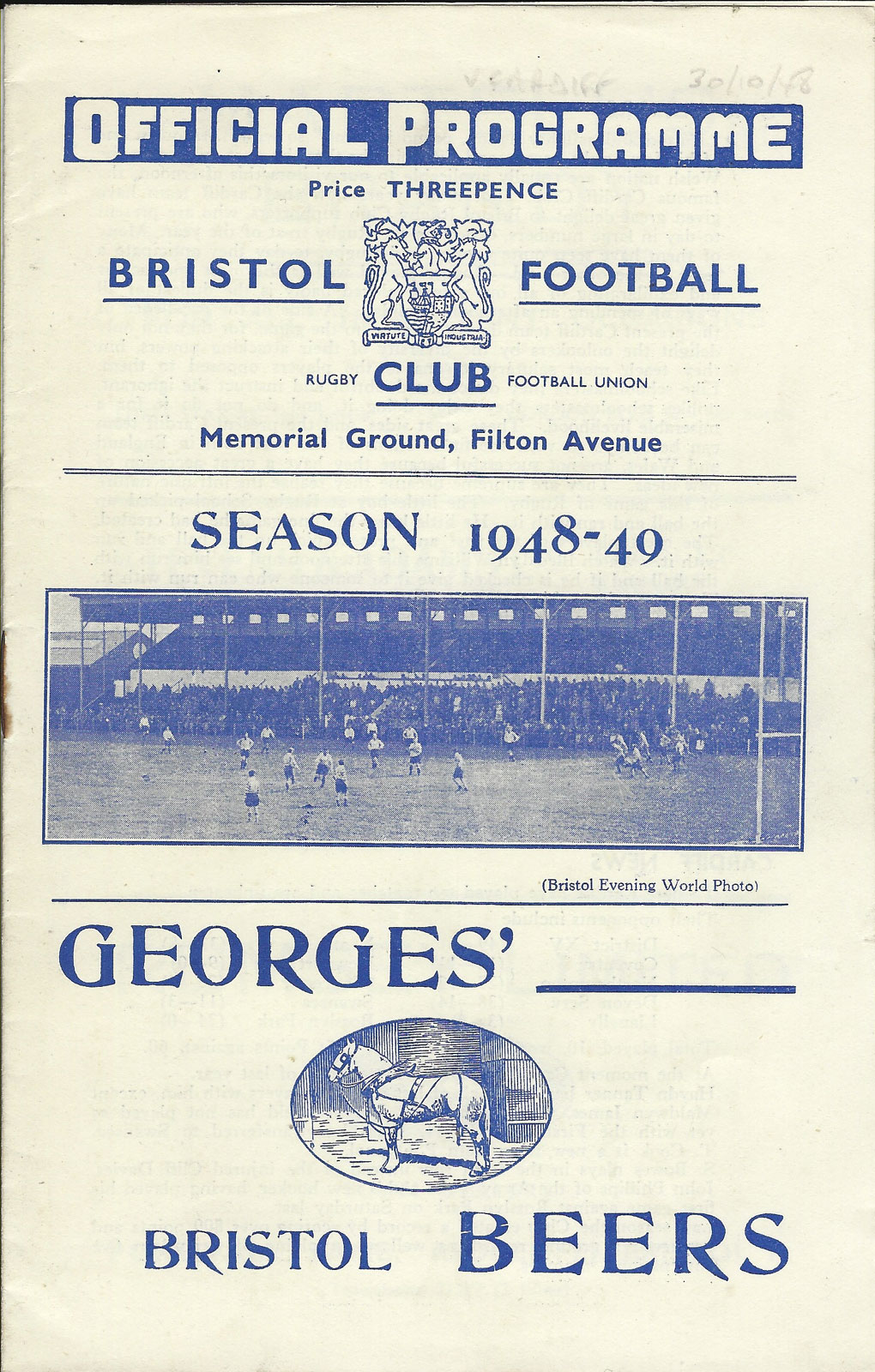 Bristol 1965-1966 Rugby Programmes 